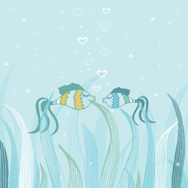 Fish couple in love. Cute vector card clipart