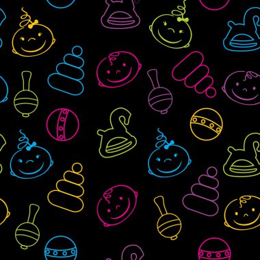 Multicolored seamless pattern with babies faces and toys clipart