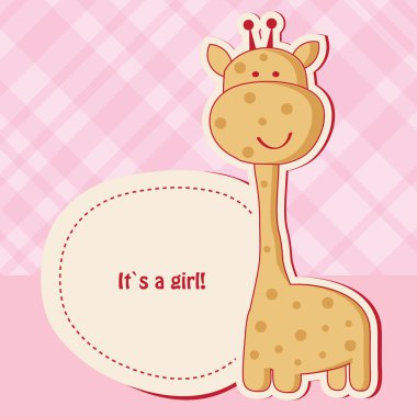 Baby girl shower card with cute giraffe clipart