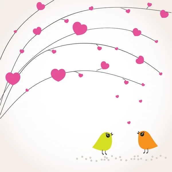 Dois pássaros bonitos na data do amor. Cartão bonito dos namorados com pássaros — Vetor de Stock