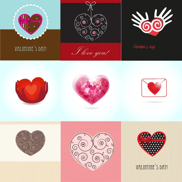 Set Valentines cards with hearts and place for your text. — Stock Vector