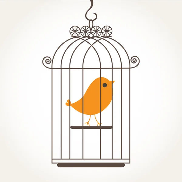 复古卡与复古笼子里的鸟 — 图库矢量图片