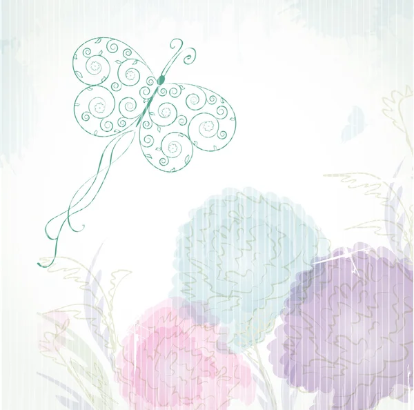 有花朵和蝴蝶的老式背景 — 图库矢量图片