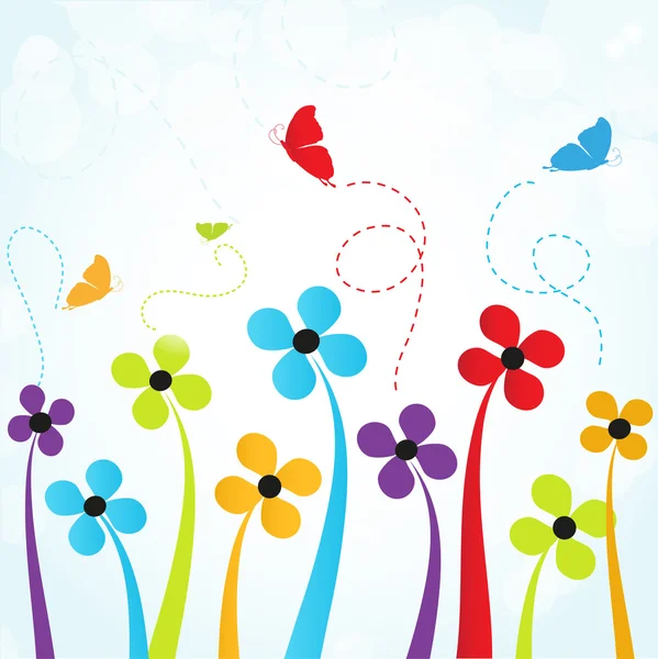 Vinobraní pozadí s květinami a motýly — Stockový vektor