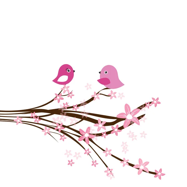 Twee schattige vogels op de datum van de liefde. Schattig Valentijnsdag kaart met vogels — Stockvector