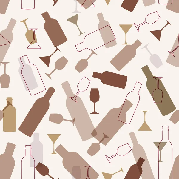 Nahtloser Hintergrund mit Weinflaschen und Gläsern — Stockvektor