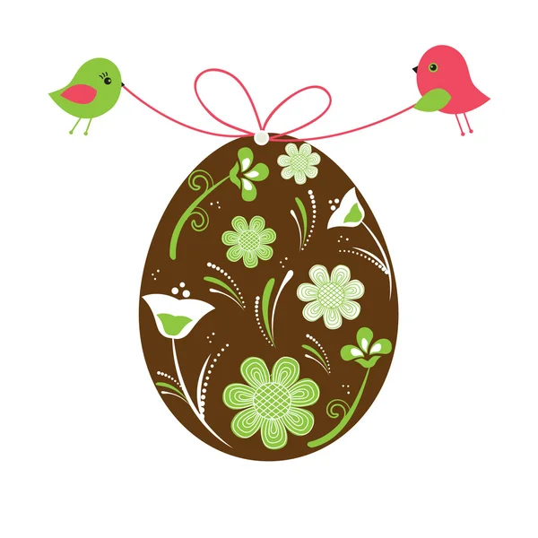 Пасхальная открытка с двумя птицами и яйцом — стоковый вектор