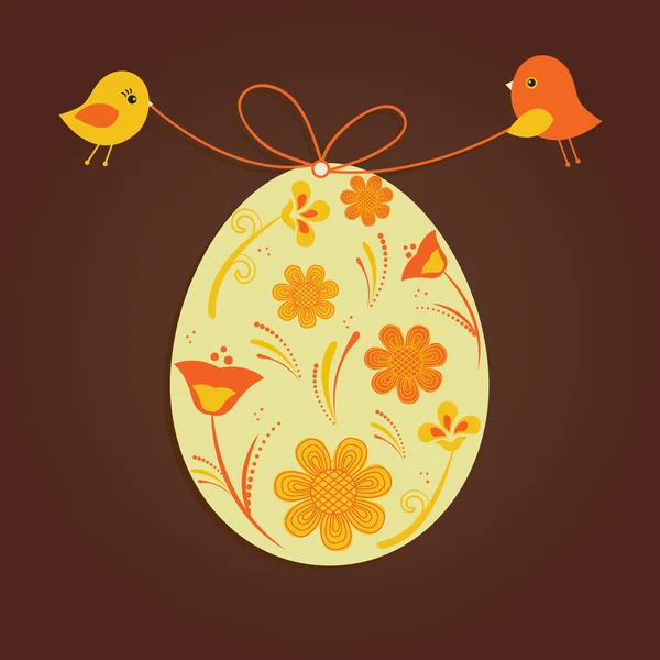 Cartão de Páscoa com dois pássaros e ovo — Vetor de Stock