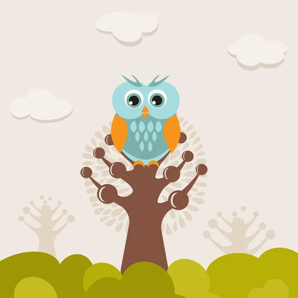 Симпатичная сова на дереве — стоковый вектор