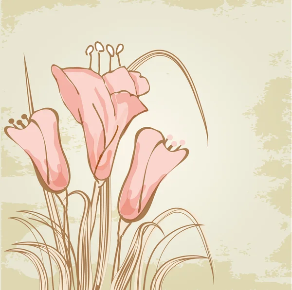 Ročník květinové karta s růžové lilie — Stockový vektor