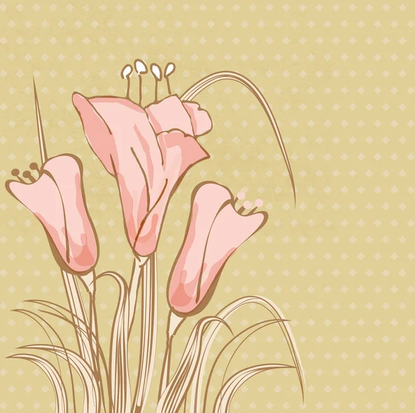 Cartão floral vintage com lírio rosa —  Vetores de Stock
