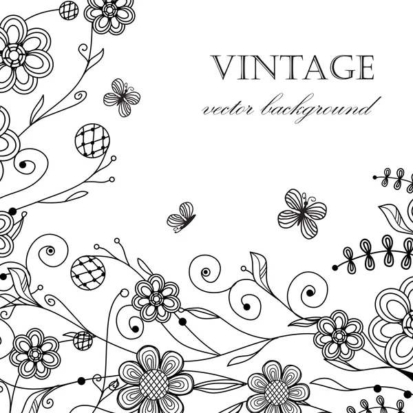 Fundo vintage com flores e borboletas — Vetor de Stock