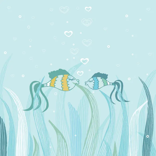 Ψάρια ζευγάρι στην αγάπη. χαριτωμένο διάνυσμα κάρτα — Διανυσματικό Αρχείο