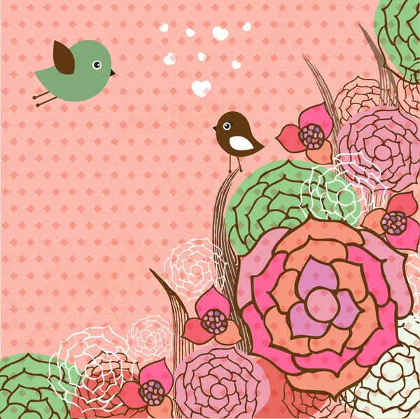 Dois pássaros bonitos na data do amor. Cartão bonito dos namorados com pássaros —  Vetores de Stock