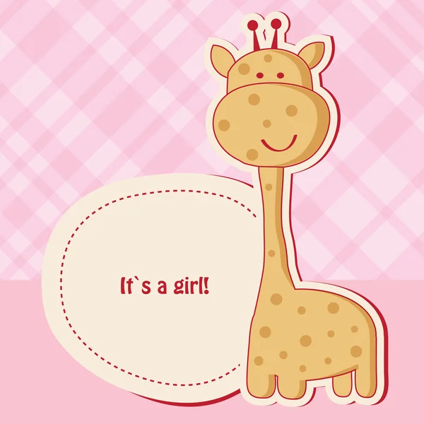 与可爱的长颈鹿宝宝女孩洗澡卡 — 图库矢量图片