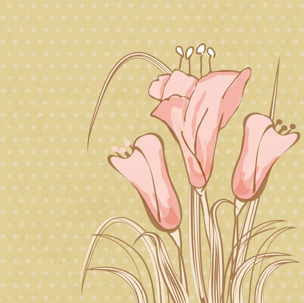 Cartão floral vintage com lírio rosa —  Vetores de Stock