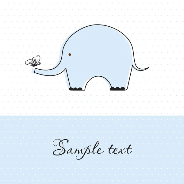 Baby boy zuhany kártya aranyos elefánt és a pillangó — Stock Vector