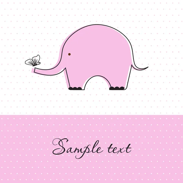 Baby girl shower card with cute elephant and butterfly — Stock Vector