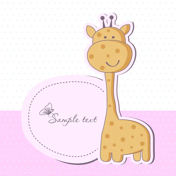 Cartão de chuveiro menina bebê com girafa bonito — Vetor de Stock