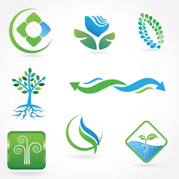 Set of Leaf with roots. Ecological sign — Stock Vector
