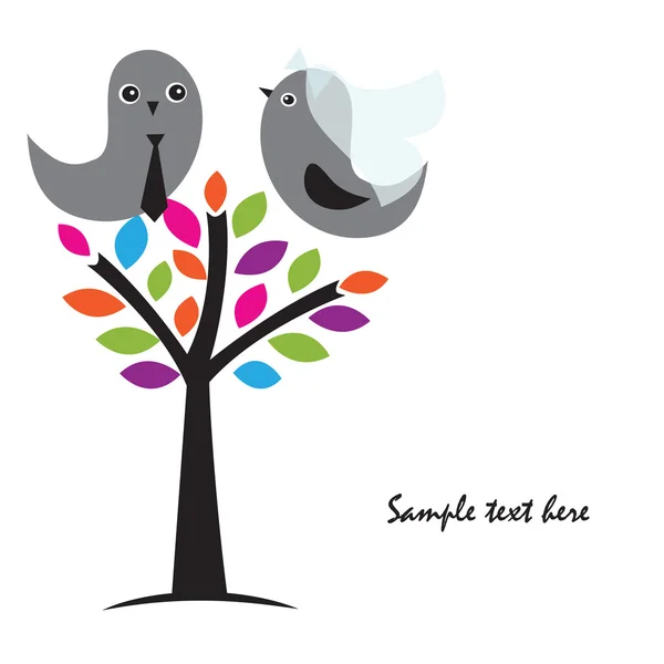 Δύο χαριτωμένα πουλιά κατά την ημερομηνία της αγάπης. Χαριτωμένο του Αγίου Βαλεντίνου κάρτα με τα πουλιά — Διανυσματικό Αρχείο
