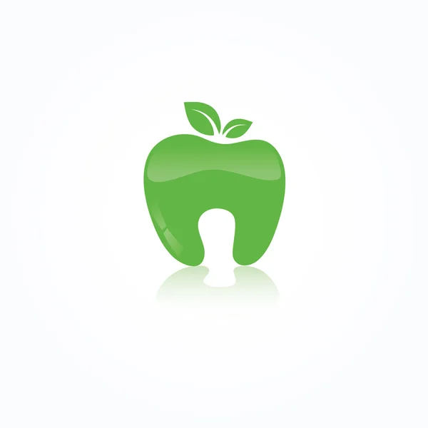 İnsan dişinin ekolojik sembolü yapraklı yeşil bir elma. — Stok Vektör
