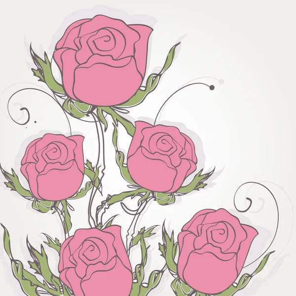 粉红色的玫瑰，复古花卉背景 — 图库矢量图片