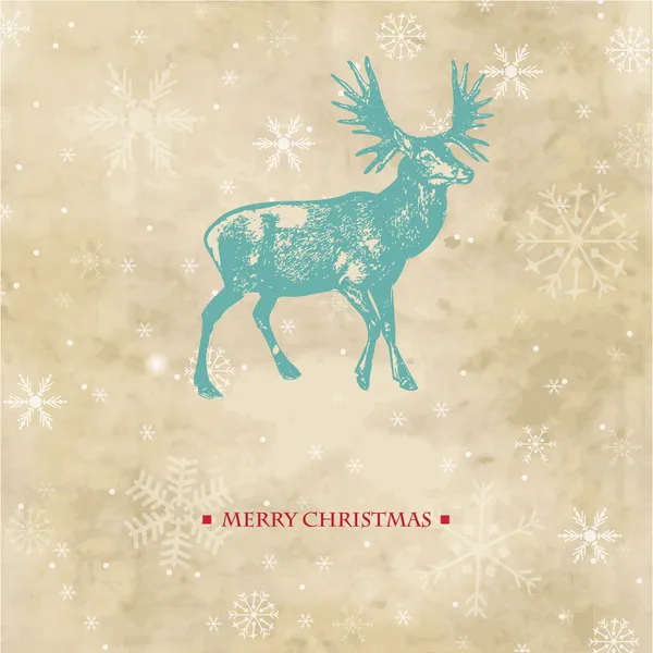 Cartão de Natal vintage com renas e flocos de neve — Vetor de Stock