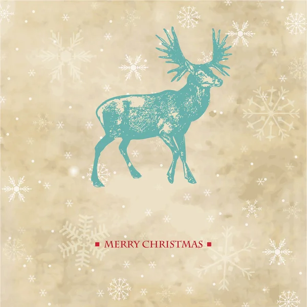 stock vector Vintage christmas card with reindeer and snowflakes