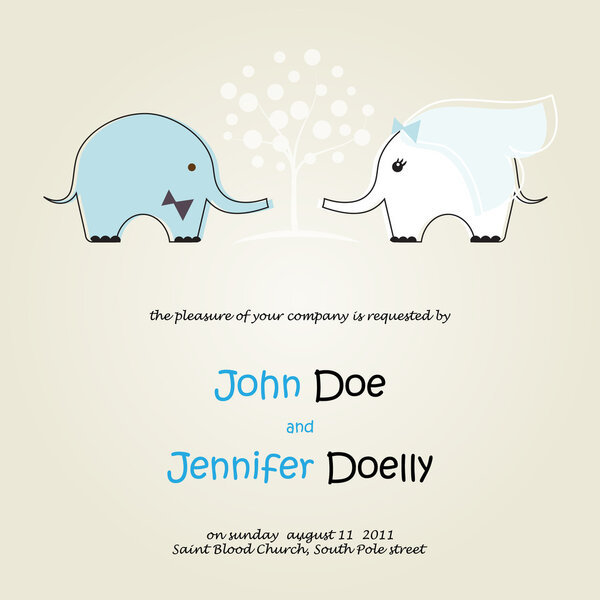 Симпатичное приглашение на свадьбу со слонами

