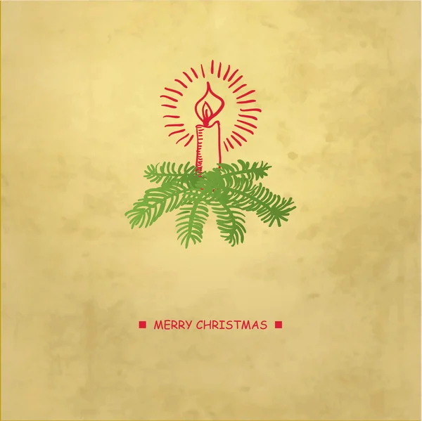 Винтажная рождественская открытка со свечой и елкой — стоковый вектор