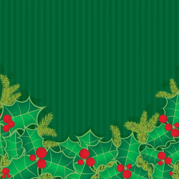 Biglietto di Natale con foglie di bacche di agrifoglio su sfondo vintage — Vettoriale Stock