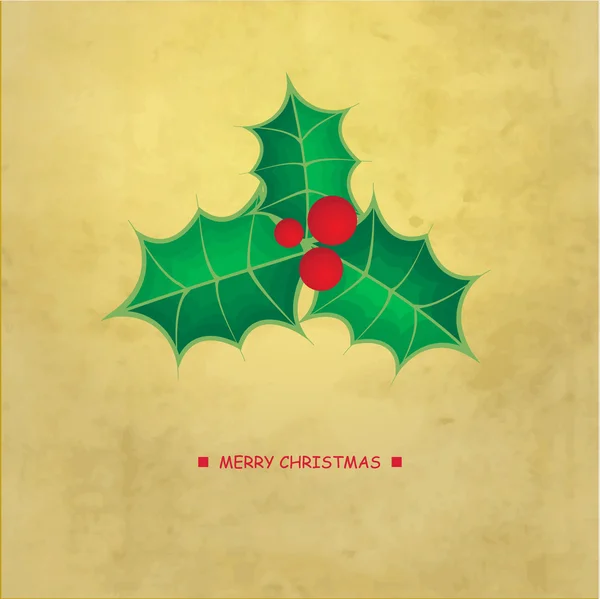 Різдвяна листівка з листя ягід Холлі на вінтажному фоні — стоковий вектор