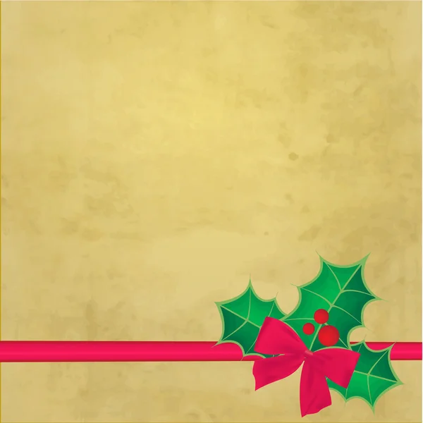 Cartão de Natal com folhas de baga de azevinho no fundo vintage — Vetor de Stock
