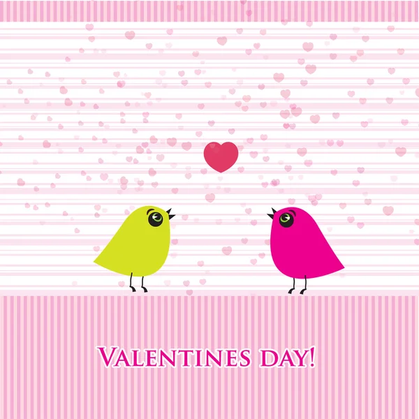 Two cute birds on the love date. Cute valentine`s card with birds — Stock Vector