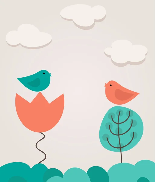 愛の日に 2 つのかわいい鳥。鳥かわいいバレンタイン カード — ストックベクタ