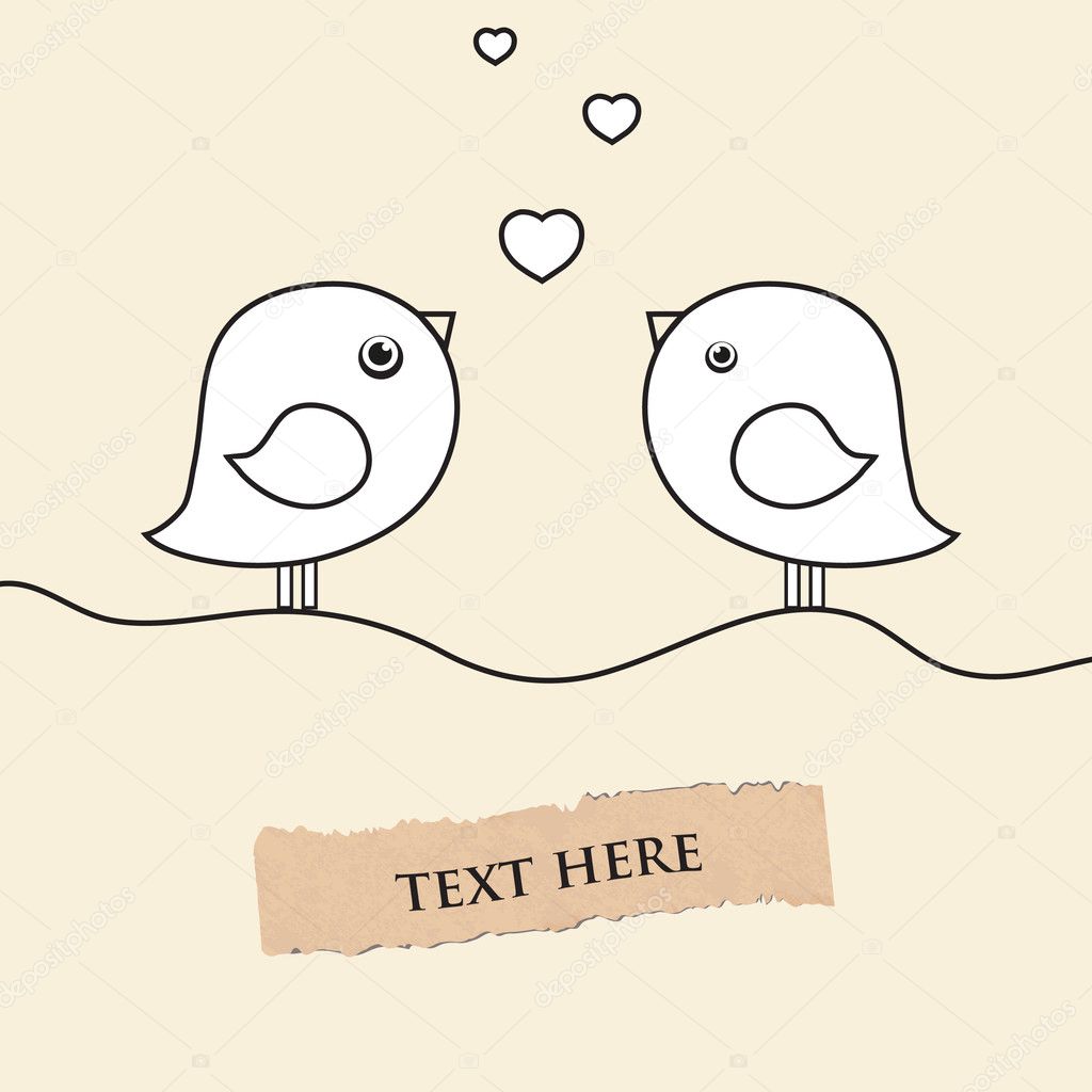 Two cute birds on the love date. Cute valentine`s card with birds