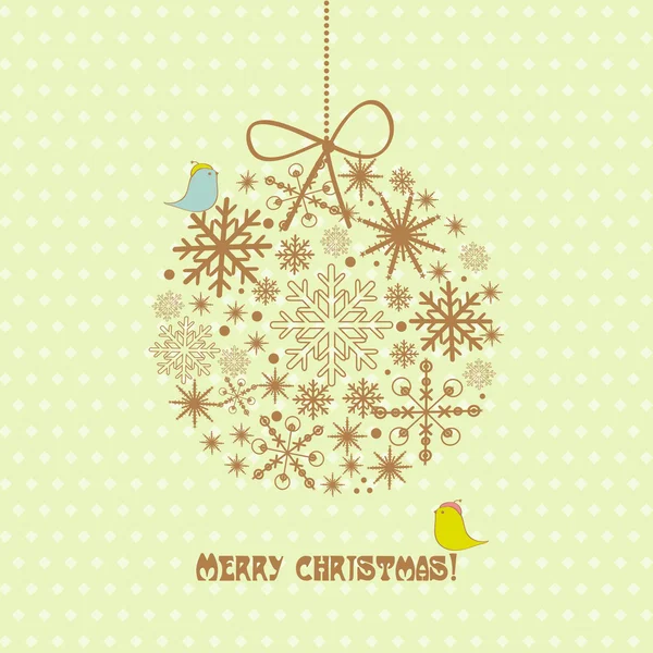 Ładny kartki świąteczne z piłka od ptaków i płatki śniegu — Wektor stockowy