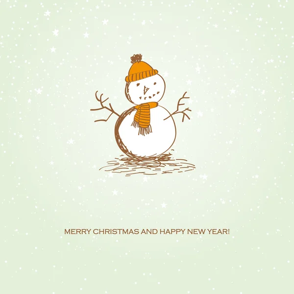 Милая винтажная рождественская открытка со снеговиком — стоковый вектор