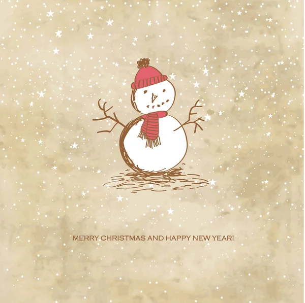 Bonito cartão de Natal vintage com boneco de neve —  Vetores de Stock