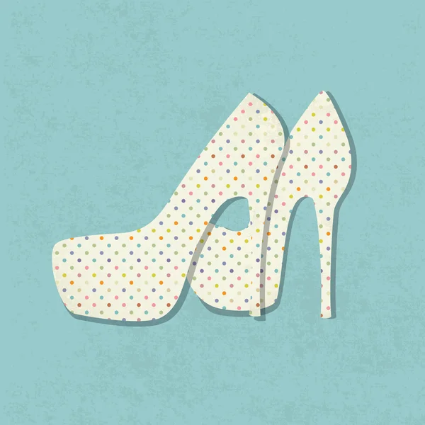 Vintage achtergrond met paar vrouw hoge hakken schoenen met polka dot stof — Stockvector