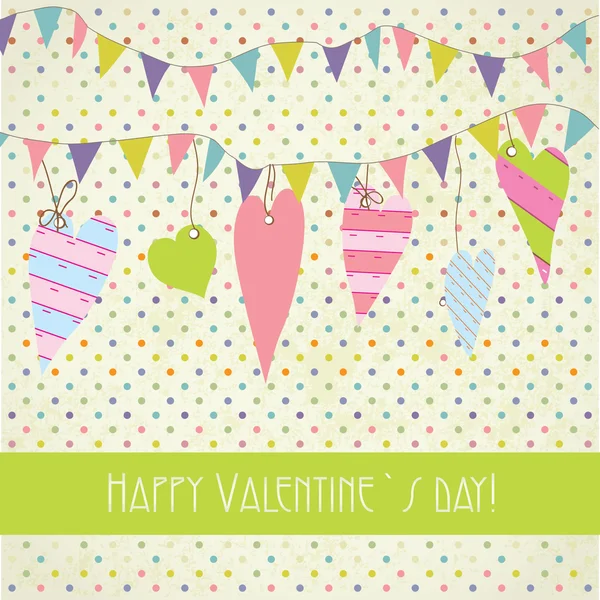 フラグと心かわいいヴィンテージのバレンタイン カード — ストックベクタ