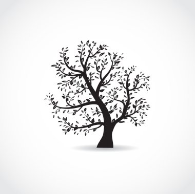 Vector illustration of beautiful spring tree in white and black colors clipart