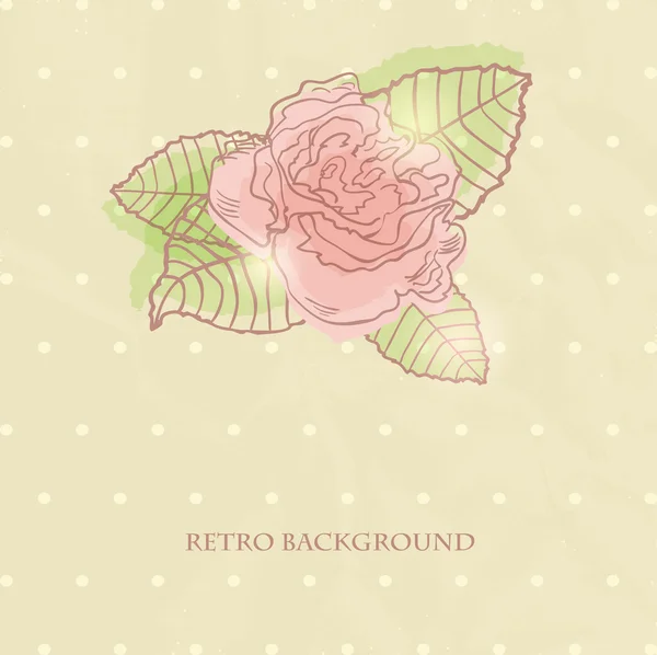 Винтажная открытка с розовой розой на бумажном фоне польки — стоковый вектор