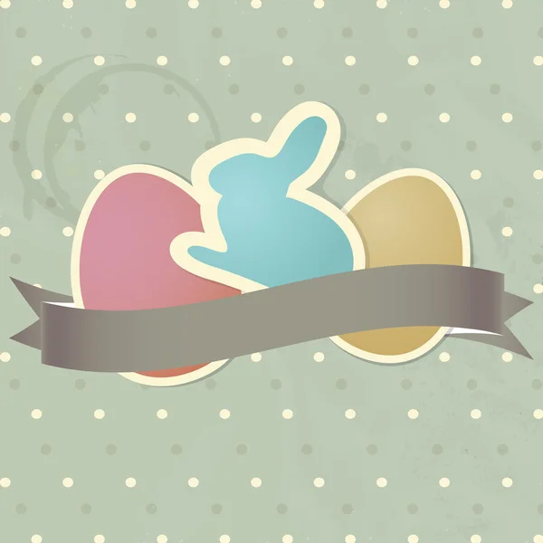 かわいい紙バニーと水玉の背景に卵とヴィンテージのイースター カード — ストックベクタ