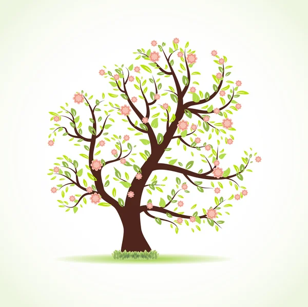 Illustrazione vettoriale di un bellissimo albero primaverile con nuove foglie fresche — Vettoriale Stock