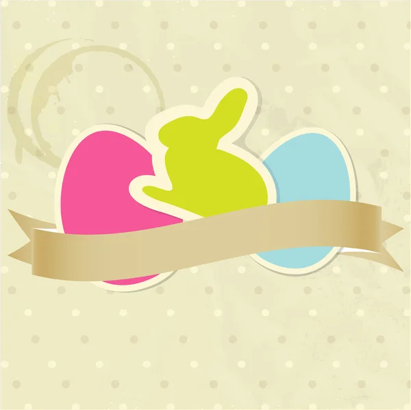 かわいい紙バニーと水玉の背景に卵とヴィンテージのイースター カード — ストックベクタ