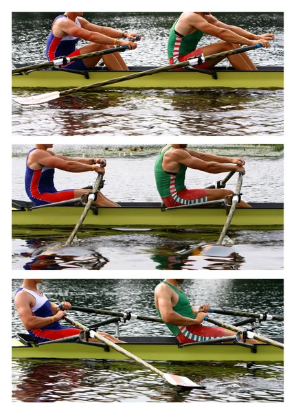 Atleti vogatori in allenamento, collage — Foto Stock