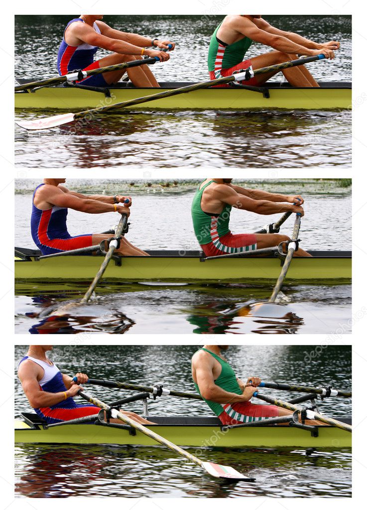 Rowing athletes in training, collage