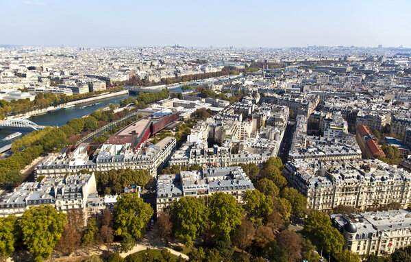 View of Paris from the Eiffel Tower looking towards the Louvre Museum